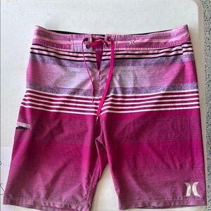 Hurley Pink Board Shorts with Nautical Stripes